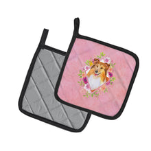 Load image into Gallery viewer, Sheltie Shetland Sheepdog Pink Flowers Pot Holders - Set of 2 - Heat-Resistant Kitchen Essentials CK4182PTHD