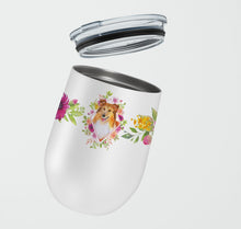 Load image into Gallery viewer, Sheltie Shetland Sheepdog Pink Flowers Stainless Steel 12 oz Stemless Wine Glass CK4182TBL12