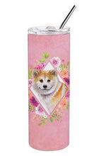 Load image into Gallery viewer, Shiba Inu Pink Flowers Double Walled Stainless Steel 20 oz Skinny Tumbler CK4183TBL20