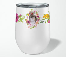 Load image into Gallery viewer, Shih Tzu Pink Flowers Stainless Steel 12 oz Stemless Wine Glass CK4184TBL12