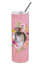 Load image into Gallery viewer, Shih Tzu Pink Flowers Double Walled Stainless Steel 20 oz Skinny Tumbler CK4184TBL20