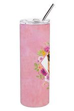 Load image into Gallery viewer, Brabant Griffon Pink Flowers Double Walled Stainless Steel 20 oz Skinny Tumbler CK4185TBL20