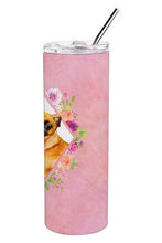 Load image into Gallery viewer, Brabant Griffon Pink Flowers Double Walled Stainless Steel 20 oz Skinny Tumbler CK4185TBL20