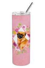 Load image into Gallery viewer, Brabant Griffon Pink Flowers Double Walled Stainless Steel 20 oz Skinny Tumbler CK4185TBL20