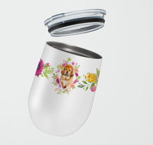 Load image into Gallery viewer, Tibetian Mastiff Puppy Pink Flowers Stainless Steel 12 oz Stemless Wine Glass CK4189TBL12