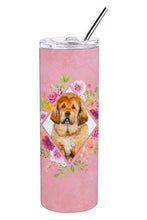 Load image into Gallery viewer, Tibetian Mastiff Puppy Pink Flowers Double Walled Stainless Steel 20 oz Skinny Tumbler CK4189TBL20