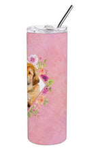 Load image into Gallery viewer, Tibetian Mastiff Puppy Pink Flowers Double Walled Stainless Steel 20 oz Skinny Tumbler CK4189TBL20