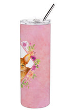 Load image into Gallery viewer, Toy Terrier Pink Flowers Double Walled Stainless Steel 20 oz Skinny Tumbler CK4190TBL20