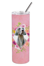 Load image into Gallery viewer, Weimaraner Pink Flowers Double Walled Stainless Steel 20 oz Skinny Tumbler CK4191TBL20