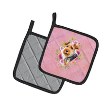 Load image into Gallery viewer, Welsh Terrier Pink Flowers Pot Holders - Set of 2 - Heat-Resistant Kitchen Essentials CK4192PTHD