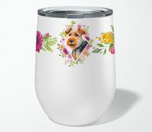 Load image into Gallery viewer, Welsh Terrier Pink Flowers Stainless Steel 12 oz Stemless Wine Glass CK4192TBL12