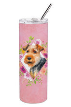 Load image into Gallery viewer, Welsh Terrier Pink Flowers Double Walled Stainless Steel 20 oz Skinny Tumbler CK4192TBL20