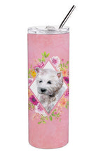 Load image into Gallery viewer, West Highland White Terrier Pink Flowers Double Walled Stainless Steel 20 oz Skinny Tumbler CK4193TBL20