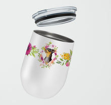 Load image into Gallery viewer, Black Miniature Pinscher Pink Flowers Stainless Steel 12 oz Stemless Wine Glass CK4196TBL12