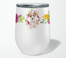 Load image into Gallery viewer, Jack Russell Terrier Pink Flowers Stainless Steel 12 oz Stemless Wine Glass CK4198TBL12