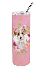 Load image into Gallery viewer, Jack Russell Terrier Pink Flowers Double Walled Stainless Steel 20 oz Skinny Tumbler CK4198TBL20