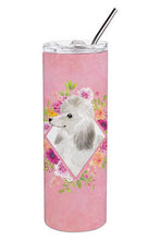 Load image into Gallery viewer, White Standard Poodle Pink Flowers Double Walled Stainless Steel 20 oz Skinny Tumbler CK4200TBL20
