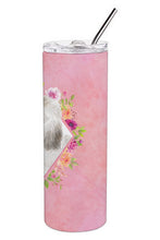 Load image into Gallery viewer, White Standard Poodle Pink Flowers Double Walled Stainless Steel 20 oz Skinny Tumbler CK4200TBL20