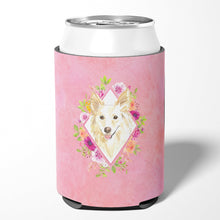 Load image into Gallery viewer, White Collie Pink Flowers Can or Bottle Hugger CK4201CC