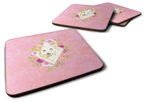 Load image into Gallery viewer, White Collie Pink Flowers Coasters - Set of 4 Lightweight Foam, Absorbent Drink Coasters  CK4201FC