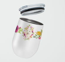 Load image into Gallery viewer, White Collie Pink Flowers Stainless Steel 12 oz Stemless Wine Glass CK4201TBL12