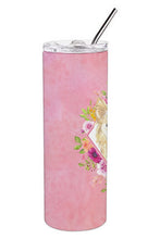 Load image into Gallery viewer, White Collie Pink Flowers Double Walled Stainless Steel 20 oz Skinny Tumbler CK4201TBL20