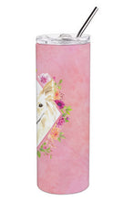 Load image into Gallery viewer, White Collie Pink Flowers Double Walled Stainless Steel 20 oz Skinny Tumbler CK4201TBL20