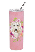 Load image into Gallery viewer, Wheaten Terrier Pink Flowers Double Walled Stainless Steel 20 oz Skinny Tumbler CK4202TBL20