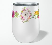 Load image into Gallery viewer, Westie  Pink Flowers Stainless Steel 12 oz Stemless Wine Glass CK4203TBL12
