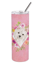 Load image into Gallery viewer, Westie  Pink Flowers Double Walled Stainless Steel 20 oz Skinny Tumbler CK4203TBL20