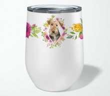 Load image into Gallery viewer, Airedale Terrier Pink Flowers Stainless Steel 12 oz Stemless Wine Glass CK4204TBL12