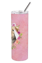 Load image into Gallery viewer, Airedale Terrier Pink Flowers Double Walled Stainless Steel 20 oz Skinny Tumbler CK4204TBL20