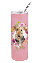 Load image into Gallery viewer, Airedale Terrier Pink Flowers Double Walled Stainless Steel 20 oz Skinny Tumbler CK4204TBL20