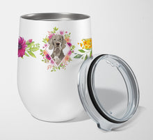 Load image into Gallery viewer, Weimaraner Pink Flowers Stainless Steel 12 oz Stemless Wine Glass CK4205TBL12