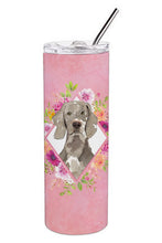 Load image into Gallery viewer, Weimaraner Pink Flowers Double Walled Stainless Steel 20 oz Skinny Tumbler CK4205TBL20