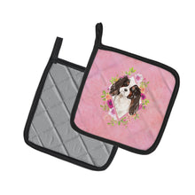 Load image into Gallery viewer, Tricolor Cavalier Spaniel Pink Flowers Pot Holders - Set of 2 - Heat-Resistant Kitchen Essentials CK4206PTHD