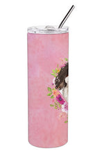 Load image into Gallery viewer, Tricolor Cavalier Spaniel Pink Flowers Double Walled Stainless Steel 20 oz Skinny Tumbler CK4206TBL20