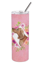 Load image into Gallery viewer, Dachshund Pink Flowers Double Walled Stainless Steel 20 oz Skinny Tumbler CK4207TBL20