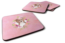 Load image into Gallery viewer, Staffie Bull Terrier Pink Flowers Coasters - Set of 4 Lightweight Foam, Absorbent Drink Coasters  CK4208FC