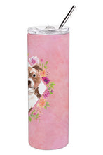 Load image into Gallery viewer, Staffie Bull Terrier Pink Flowers Double Walled Stainless Steel 20 oz Skinny Tumbler CK4208TBL20