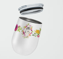 Load image into Gallery viewer, Siberian Husky Pink Flowers Stainless Steel 12 oz Stemless Wine Glass CK4210TBL12