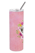 Load image into Gallery viewer, Shih Tzu Puppy Pink Flowers Double Walled Stainless Steel 20 oz Skinny Tumbler CK4211TBL20