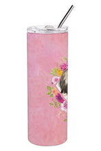 Load image into Gallery viewer, Shih Tzu Pink Flowers Double Walled Stainless Steel 20 oz Skinny Tumbler CK4212TBL20