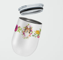 Load image into Gallery viewer, Sheltie Pink Flowers Stainless Steel 12 oz Stemless Wine Glass CK4213TBL12