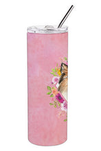 Load image into Gallery viewer, Sheltie Pink Flowers Double Walled Stainless Steel 20 oz Skinny Tumbler CK4213TBL20