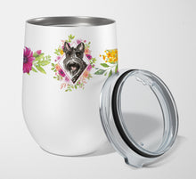 Load image into Gallery viewer, Scottish Terrier Pink Flowers Stainless Steel 12 oz Stemless Wine Glass CK4214TBL12