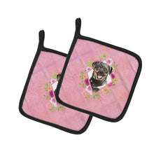 Load image into Gallery viewer, Rottweiler Pink Flowers Pot Holders - Set of 2 - Heat-Resistant Kitchen Essentials CK4217PTHD