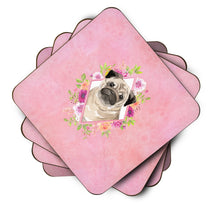 Load image into Gallery viewer, Fawn Pug Pink Flowers Coasters - Set of 4 Lightweight Foam, Absorbent Drink Coasters  CK4218FC