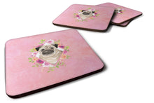Load image into Gallery viewer, Fawn Pug Pink Flowers Coasters - Set of 4 Lightweight Foam, Absorbent Drink Coasters  CK4218FC