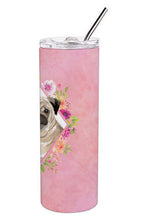 Load image into Gallery viewer, Fawn Pug Pink Flowers Double Walled Stainless Steel 20 oz Skinny Tumbler CK4218TBL20